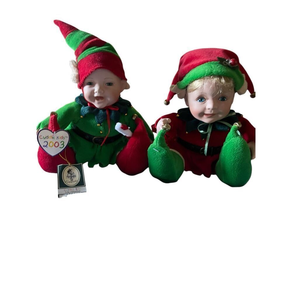 New Geppeddo Cuddle Kids Jolly Johnathon Porcelain Face Elf Baby Plush Doll